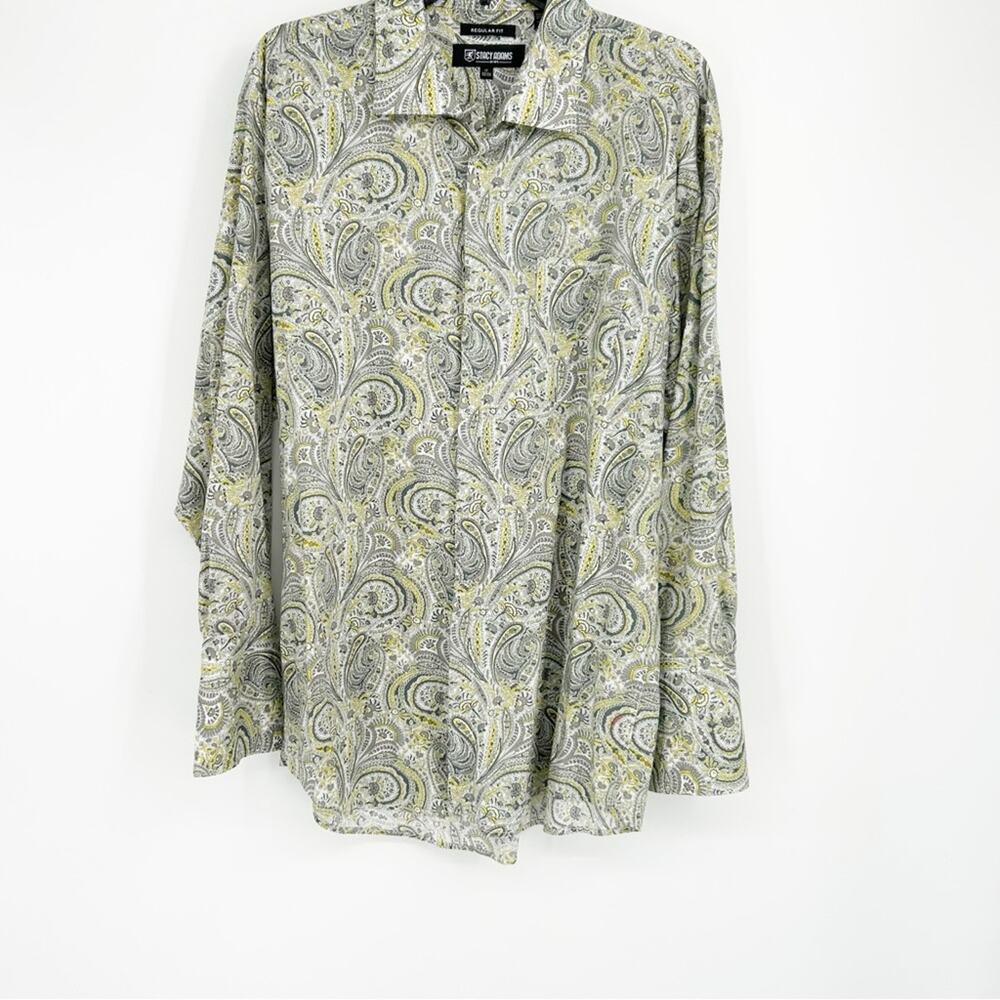 Stacy Adams Gray Yellow Paisley Longsleeve Button‎ Up Dress Shirt Size 17